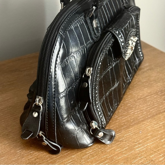 M.C. Marc Chantal Black Crocodile Embossed Leather Shoulder Handbag Purse - Picture 2 of 13